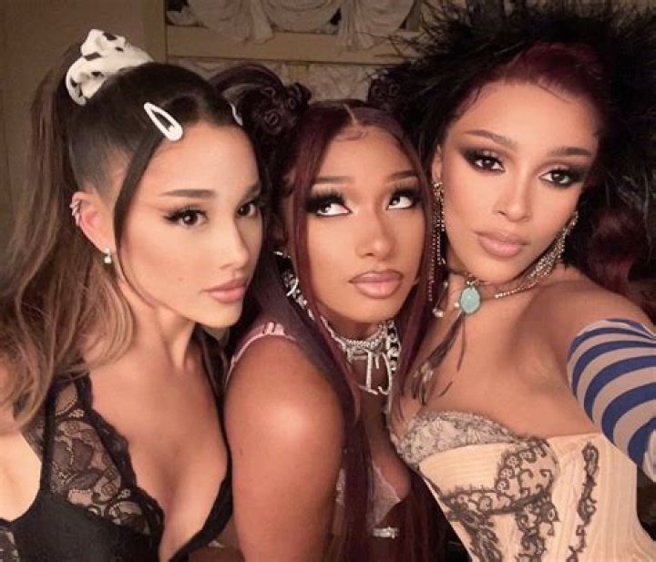 Ariana Grande, Megan Thee Stallion & Doja Cat Don Lingerie For "34+35" Video