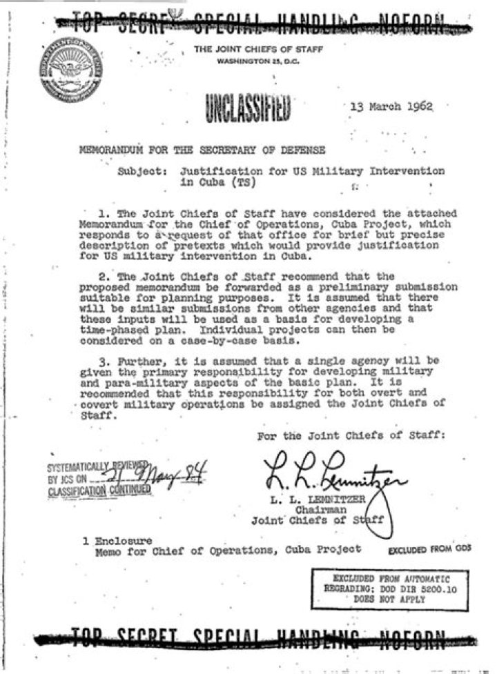 Operation Northwoods, The U.S. False Flag Plot To Incite A War With Cuba